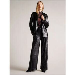 NWT Ted Baker Womens Sz 2 Sequin Wide Leg Trousers Event Gala Glam Holiday Black